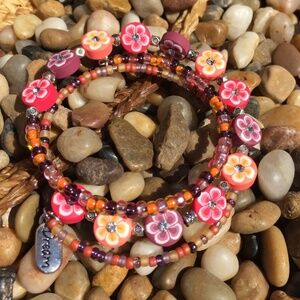 Girls Handmade Beaded Bracelet Multi-Strand Memory Wire Wrap Birthday Gift